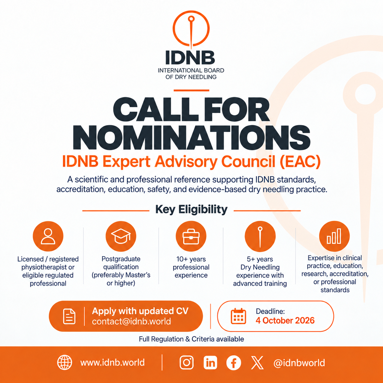 Call for Nominations | IDNB Expert Advisory Council (EAC)